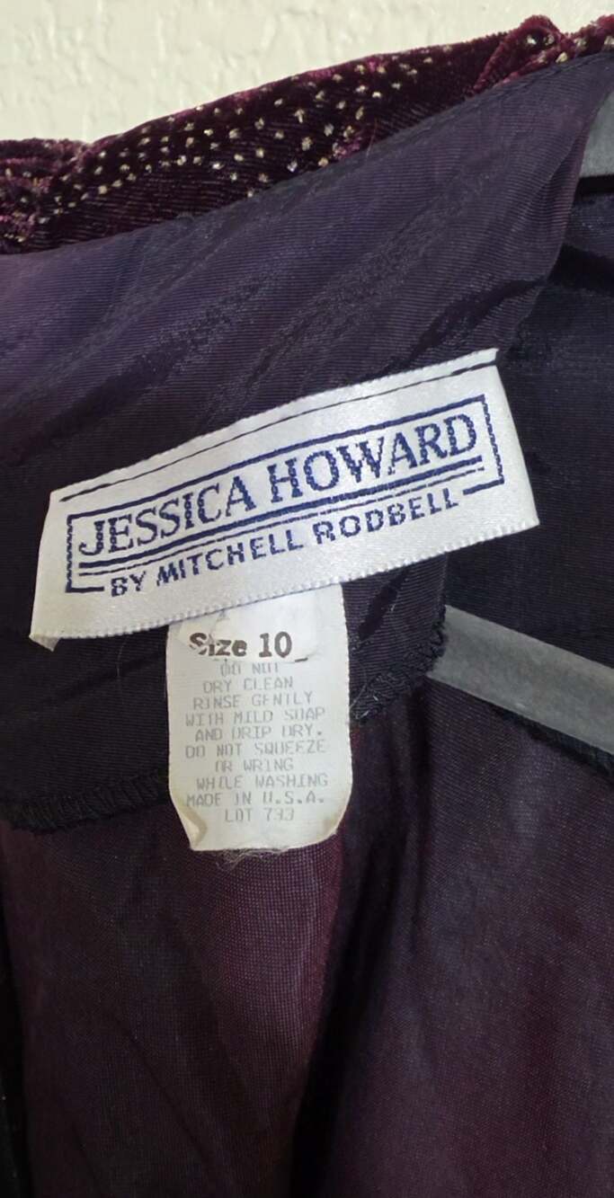 Vintage Jessica Howard dress 80's Womens 10 cocktail Puff Sleeve Velvet Sheath - Picture 10 of 16